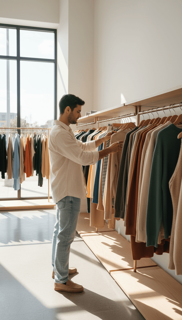 Man browsing clothing racks in store